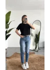 Kadn Siyah Bisiklet Yaka Kısa Kollu Full Likralı Esnek Bluz Body
