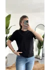Kadn Siyah Bisiklet Yaka Kısa Kollu Full Likralı Esnek Bluz Body