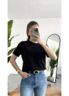 Kadn Siyah Bisiklet Yaka Kısa Kollu Full Likralı Esnek Bluz Body