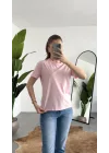 Kadn Açık Pembe Bisiklet Yaka Kısa Kollu Full Likralı Esnek Bluz Body