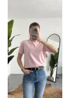 Kadn Açık Pembe Bisiklet Yaka Kısa Kollu Full Likralı Esnek Bluz Body