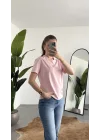 Kadn Açık Pembe Bisiklet Yaka Kısa Kollu Full Likralı Esnek Bluz Body