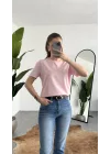 Kadn Açık Pembe Bisiklet Yaka Kısa Kollu Full Likralı Esnek Bluz Body