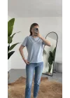 Kadn Bebe Mavisi Bisiklet Yaka Kısa Kollu Full Likralı Esnek Bluz Body