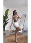 Kadın Ebru Desenli Astarlı Tül Korse Bluz - Straplez Body