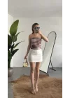 Kadın Ebru Desenli Astarlı Tül Korse Bluz - Straplez Body