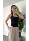 Kadın Siyah Boyundan Bağlamalı Korse Bluz - Kare Halter Yaka Top