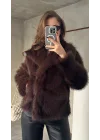 Acı Kahve Şal Yaka Jakarlı Çıt Çıtlı Cepli Geniş Kalıp Lolita Kürk