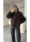 Acı Kahve Şal Yaka Jakarlı Çıt Çıtlı Cepli Geniş Kalıp Lolita Kürk