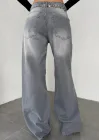 Açık Gri Yıkamalı Süper Baggy Ektra Geniş Paça Yüksek Bel Jean Kot Pantolon