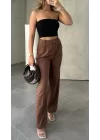 Açık Kahve Tam Kalıp Bel Oturtmalı Geniş Paça Palazzo Pantolon