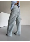 Açık Mavi Yıkamalı Baggy Geniş Paça Yüksel Bel Oturtmalı Jean Kot Pantolon
