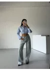 Açık Mavi Yıkamalı Baggy Geniş Paça Yüksel Bel Oturtmalı Jean Kot Pantolon