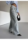 Açık Mavi Yıkamalı Baggy Geniş Paça Yüksel Bel Oturtmalı Jean Kot Pantolon