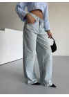 Açık Mavi Yıkamalı Baggy Geniş Paça Yüksel Bel Oturtmalı Jean Kot Pantolon
