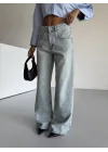 Açık Mavi Yıkamalı Baggy Geniş Paça Yüksel Bel Oturtmalı Jean Kot Pantolon