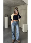 Açık Mavi Yıkamalı Baggy Geniş Paça Yüksek Bel Wide Leg Jean Kot Pantolon