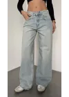 Açık Mavi Yıkamalı Süper Baggy Ektra Geniş Paça Yüksek Bel Jean Kot Pantolon