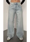 Açık Mavi Yıkamalı Süper Baggy Ektra Geniş Paça Yüksek Bel Jean Kot Pantolon