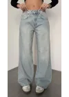 Açık Mavi Yıkamalı Süper Baggy Ektra Geniş Paça Yüksek Bel Jean Kot Pantolon