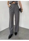 Antrasit Çizgili Pileli Tam Kalıp Bel Oturtmalı Geniş Paça Palazzo Pantolon