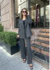 Antrasit Oversize Kruvaze Ceket Tam Kalıp Palazzo Pantolon Viskon Premium İkili Takım
