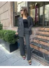 Antrasit Oversize Kruvaze Ceket Tam Kalıp Palazzo Pantolon Viskon Premium İkili Takım