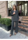 Antrasit Oversize Kruvaze Ceket Tam Kalıp Palazzo Pantolon Viskon Premium İkili Takım