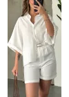 Beyaz Oversize Keten Şort & Gömlek İkili Takım