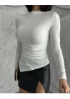 Beyaz Zr Model Asimetrik Kesim Drapeli Büzgülü Candy Body Bluz