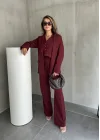 Bordo Double Yelek-Pantolon-Blazer Ceket 3lü Set Takım
