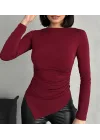 Bordo Zr Model Asimetrik Kesim Drapeli Büzgülü Candy Body Bluz