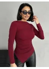 Bordo Zr Model Asimetrik Kesim Drapeli Büzgülü Candy Body Bluz