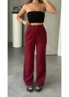 Bordo Kore Model Yüksek Bel Palazzo Pantolon