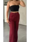 Bordo Kore Model Yüksek Bel Palazzo Pantolon