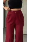 Bordo Kore Model Yüksek Bel Palazzo Pantolon