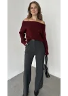 Bordo Madonna Yaka Yumoş Triko Kazak