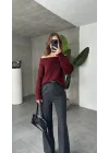 Bordo Madonna Yaka Yumoş Triko Kazak