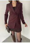 Bordo Yandan Bağlamalı Astarlı Günlük Ceket