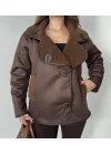 Kahverengi Düğmeli İçi Yünlü Vintage Oversize Süet Ceket Mont