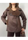 Kahverengi Düğmeli İçi Yünlü Vintage Oversize Süet Ceket Mont