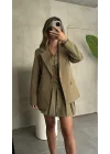 Haki Double Yelek-Etek & Blazer Ceket Üçlü Set Takım