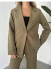 Haki Tek Düğmeli Blazer Ceket&Palazzo Pantolon İkili Takım