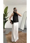 Kadıın Siyah Degaje Yaka Sırt Dekolteli Saten Bluz