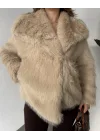 Kadın Bej Kürk Mont Kışlık Peluş Şık Model