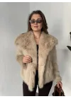 Kadın Bej Kürk Mont Kışlık Peluş Şık Model