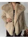 Kadın Bej Kürk Mont Kışlık Peluş Şık Model