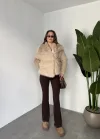 Kadın Bej Kürk Mont Kışlık Peluş Şık Model