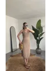 Kadın Vizon File Örgü Triko Plaj Elbisesi Yırtmaç Detaylı Uzun Pareo Elbise Yazlık Beachwear