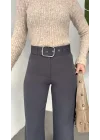 Kadın Kemerli Yüksek Bel Geniş Paça Kumaş Pantolon Antrasit